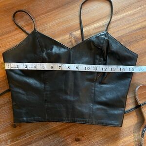 Chic Black Leather Crop Top vintage 80’s or 90”s bust measures 15.5